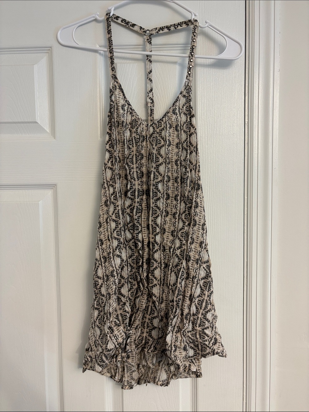 Amuse Society Beige and Black Printed Strappy Cami